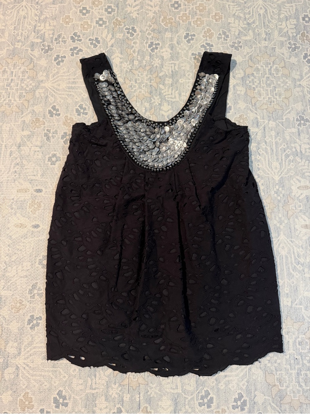 Prairie New York Eyelet Top - Indie Sleaze Babydoll Tunic Avant Basic Sequin Bib